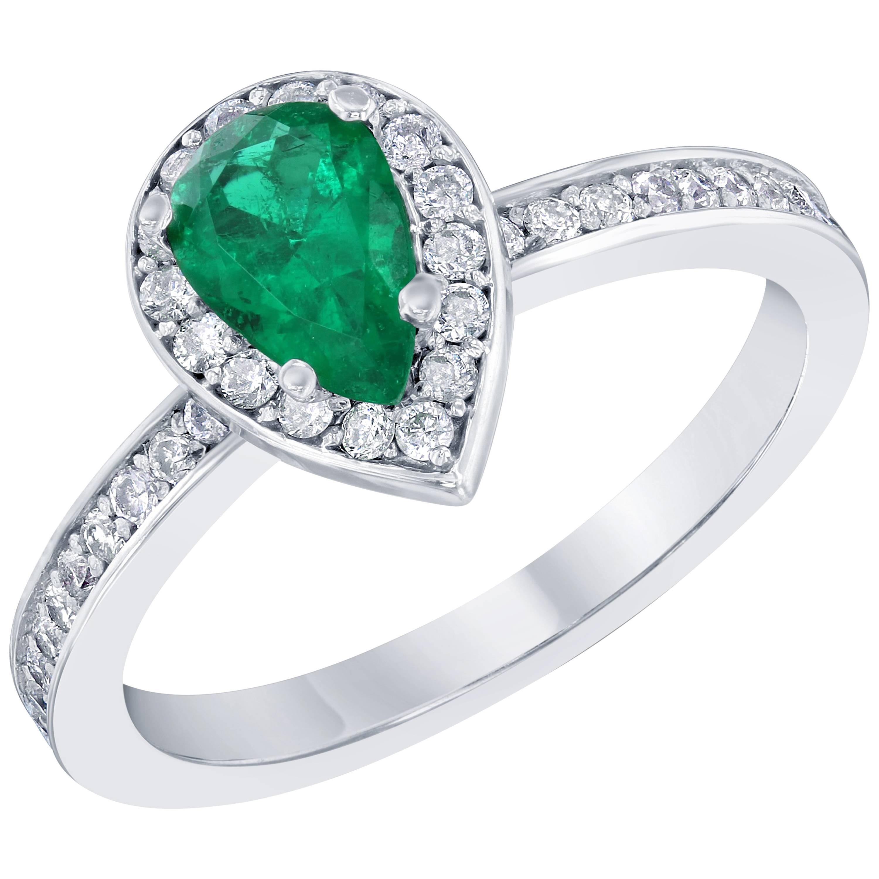 0.76 Carat Emerald Diamond Engagement Ring 14 Karat White Gold