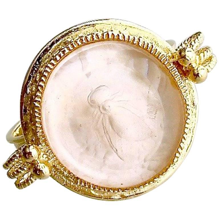 Napoleonic Bee Ballet Pink Intaglio Ring - Peu d’Abelle Pink Ring