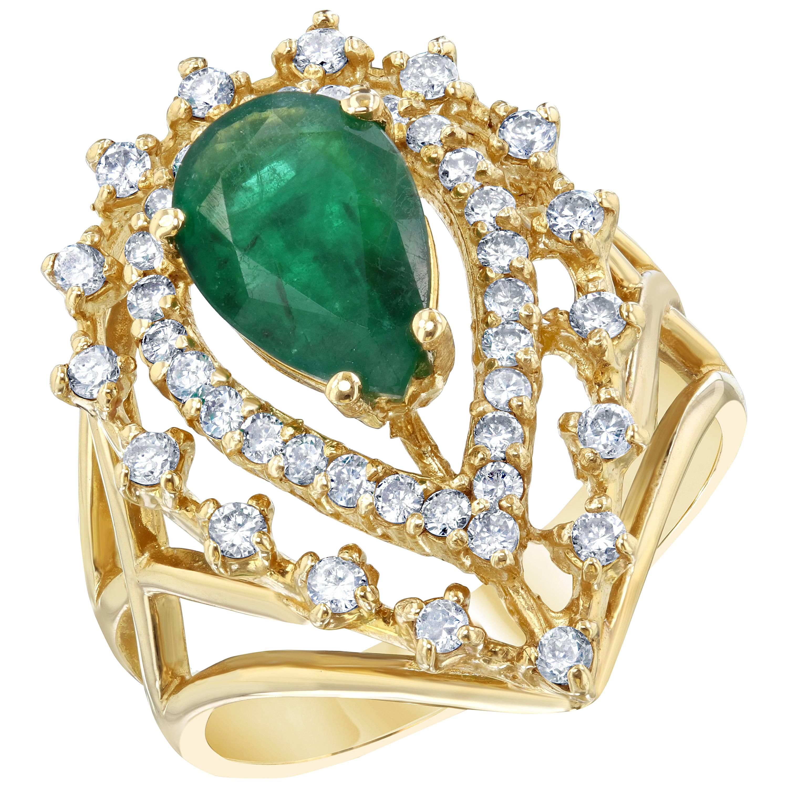 2.26 Carat Emerald Diamond 14 Karat Yellow Gold Cocktail Ring