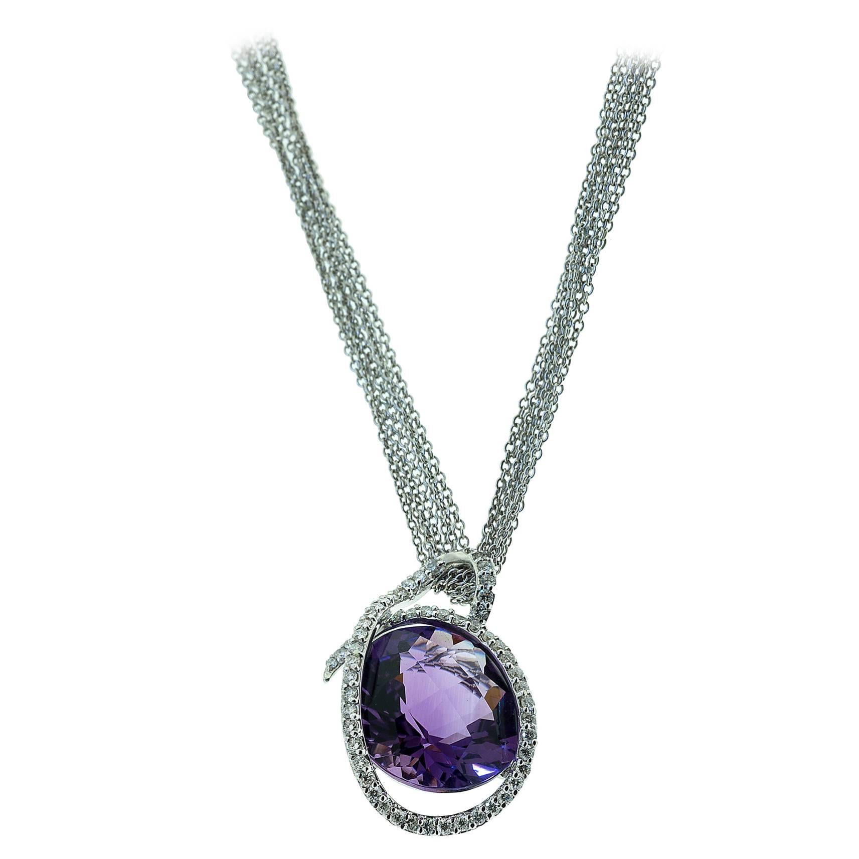 Lumiere Diamond Wrapped Amethyst Chain Necklace For Sale