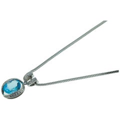 Faceted Blue Topaz and Diamond Pendant Necklace