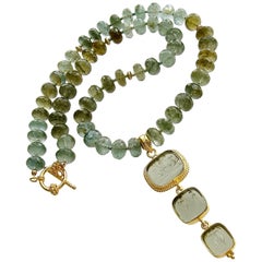 Green Moss Aquamarine Venetian Glass Intaglio Choker Necklace