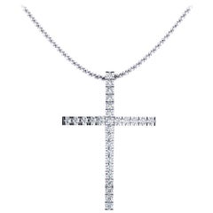 Ferrucci 0.28 Carat White Diamond Cross Necklace Made in 18 Karat Gold