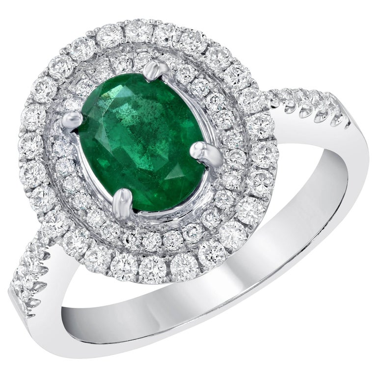 1.58 Carat Emerald Diamond Engagement Ring For Sale at 1stdibs