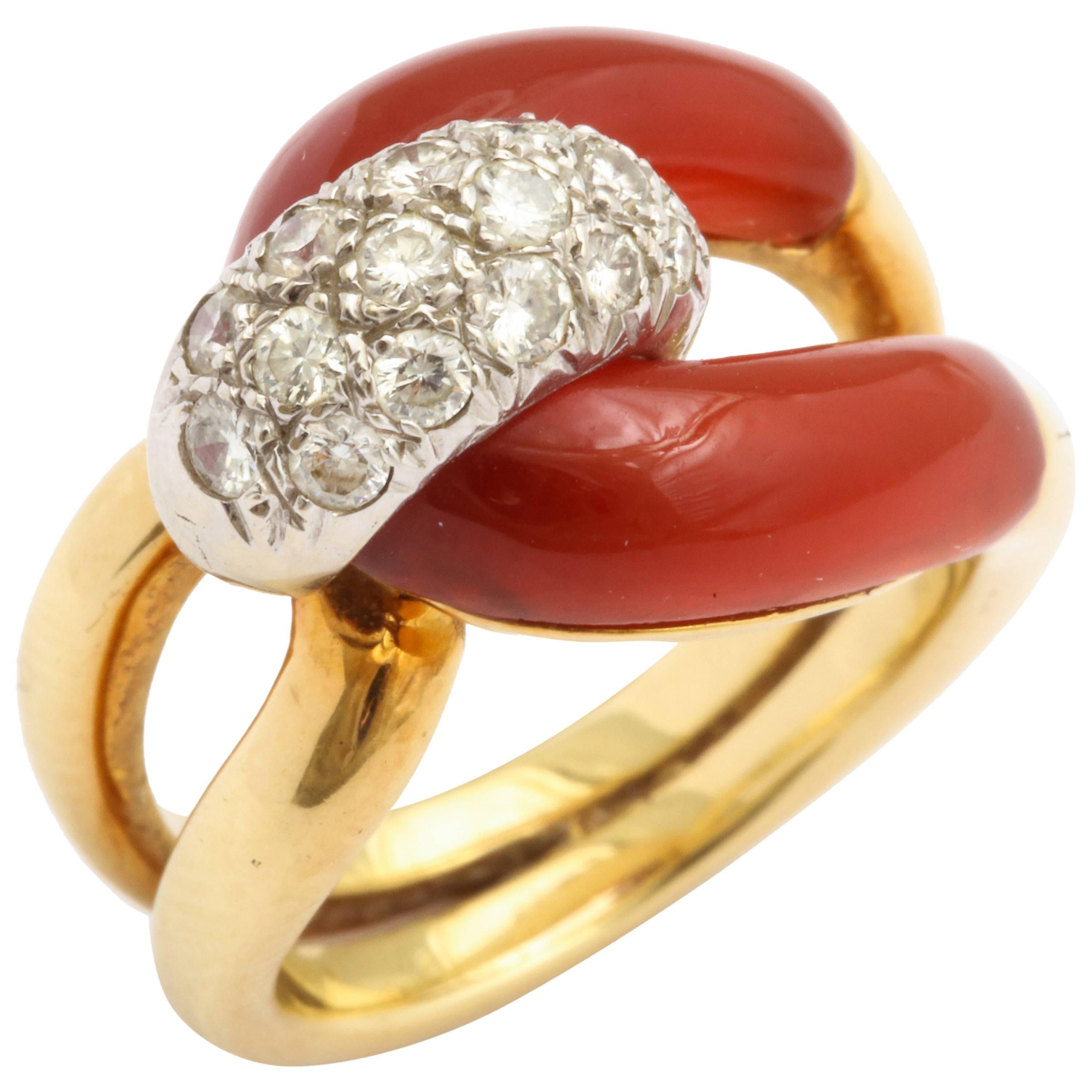 Diamond, Carnelian and Gold Ring