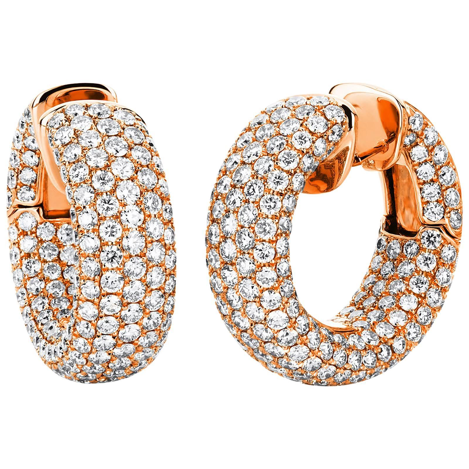 Carlos Udozzo 18 Karat Rose Gold Ladies Huggies Diamond Earrings For Sale