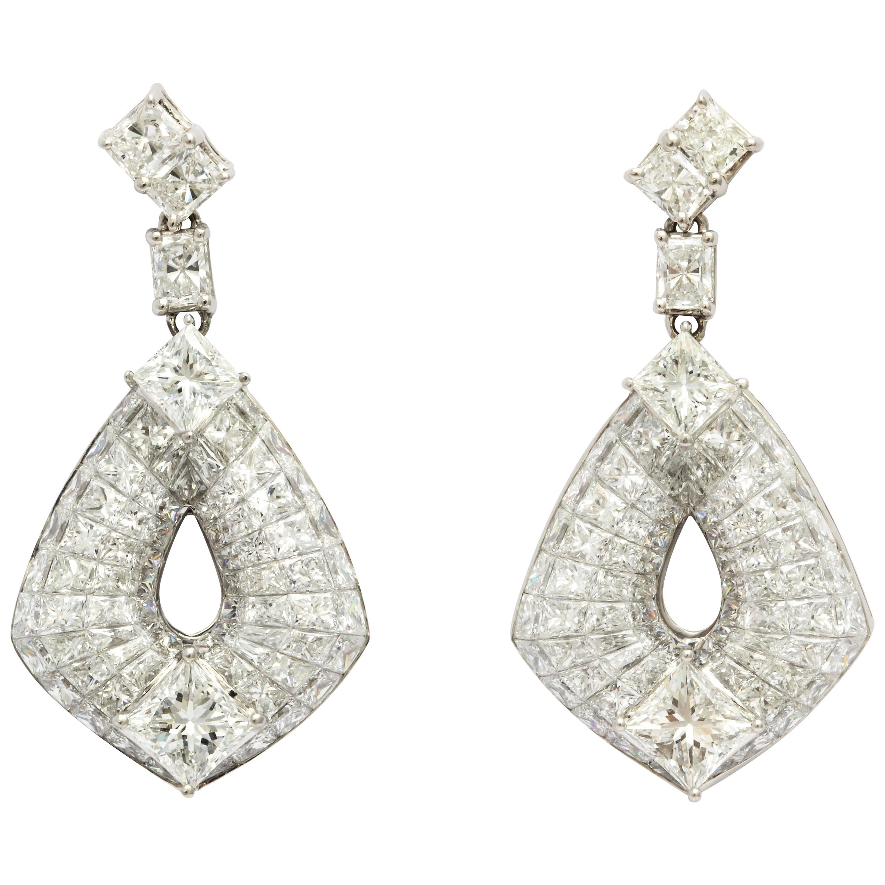 18 Karat White Gold and Diamond Hanging Earrings