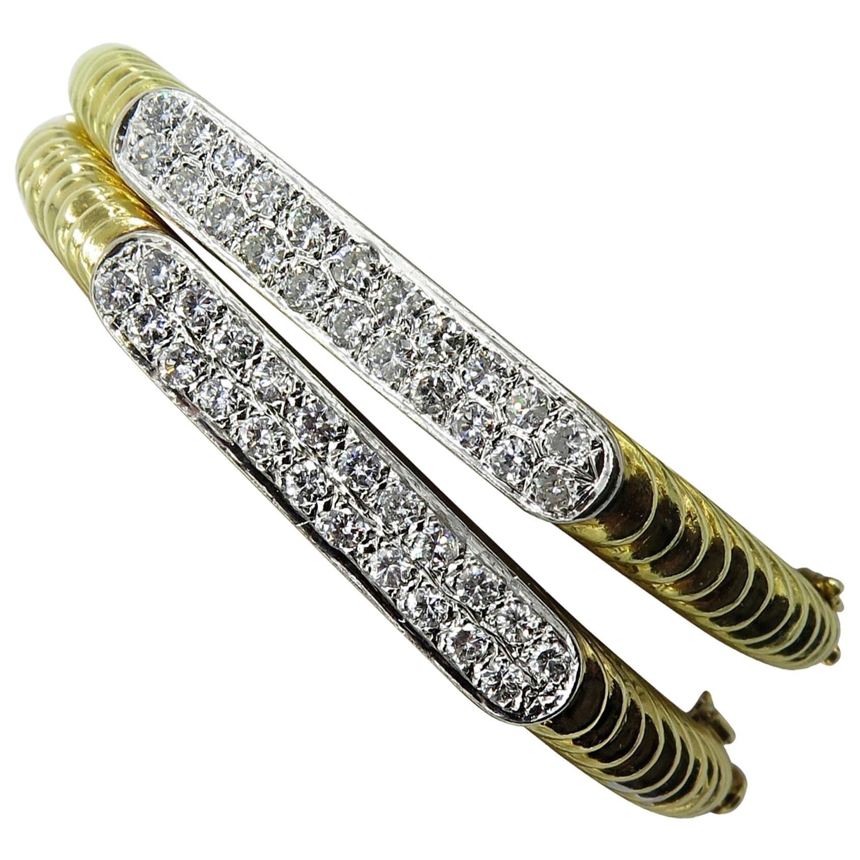 Pair of Diamond Gold Bangle Bracelets