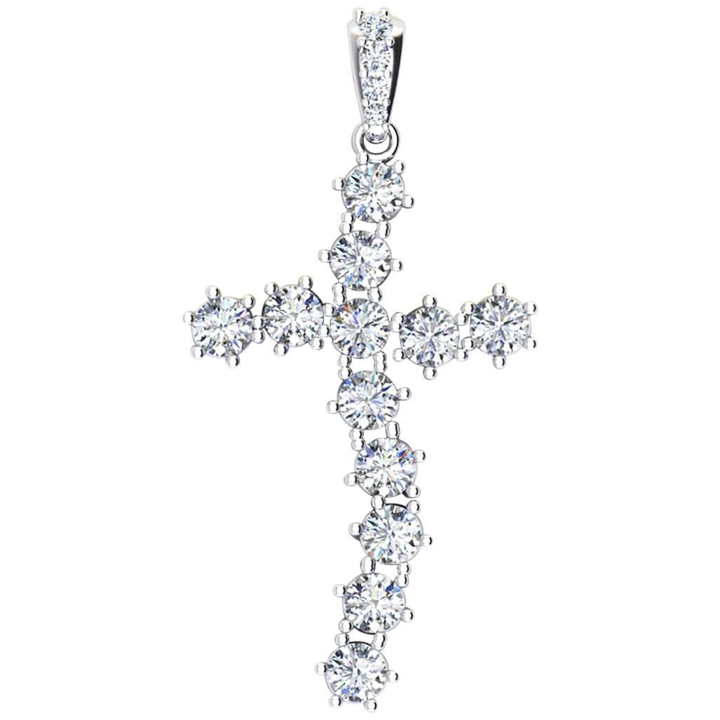 Ferrucci 0.74 Carat Round Bright White Diamond Cross Pendant in 18 Karat Gold For Sale