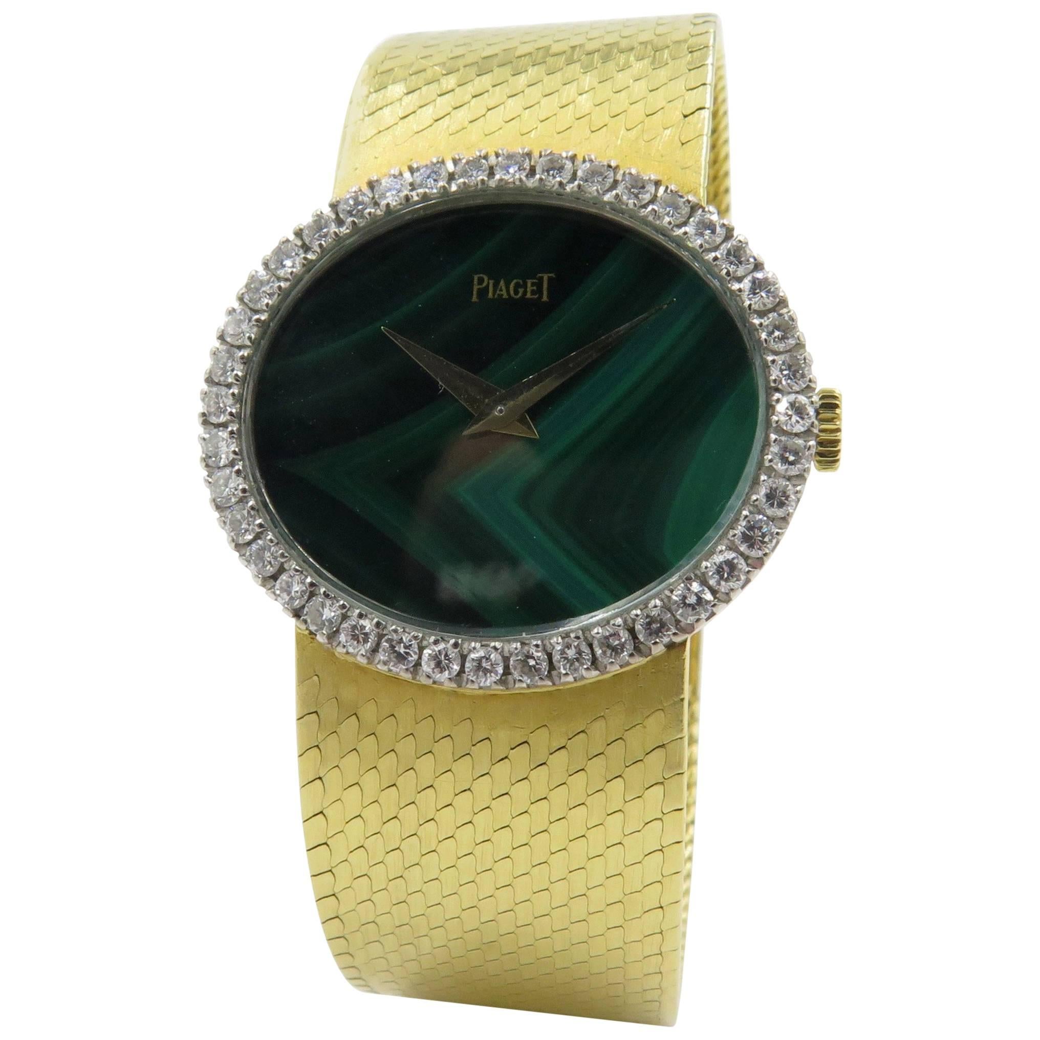 Piaget Yellow Gold Diamond Malachite Mechanical Wristwatch, circa 1970