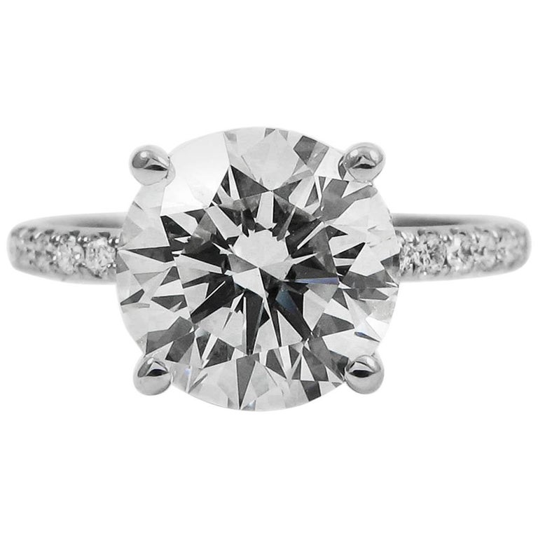 GIA Certified 3.52 Carat Round Brilliant Diamond Platinum Pave