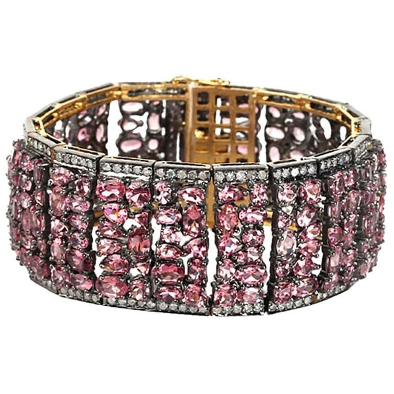 Pretty Pink Tourmaline Bracelet with Diamonds For Sale