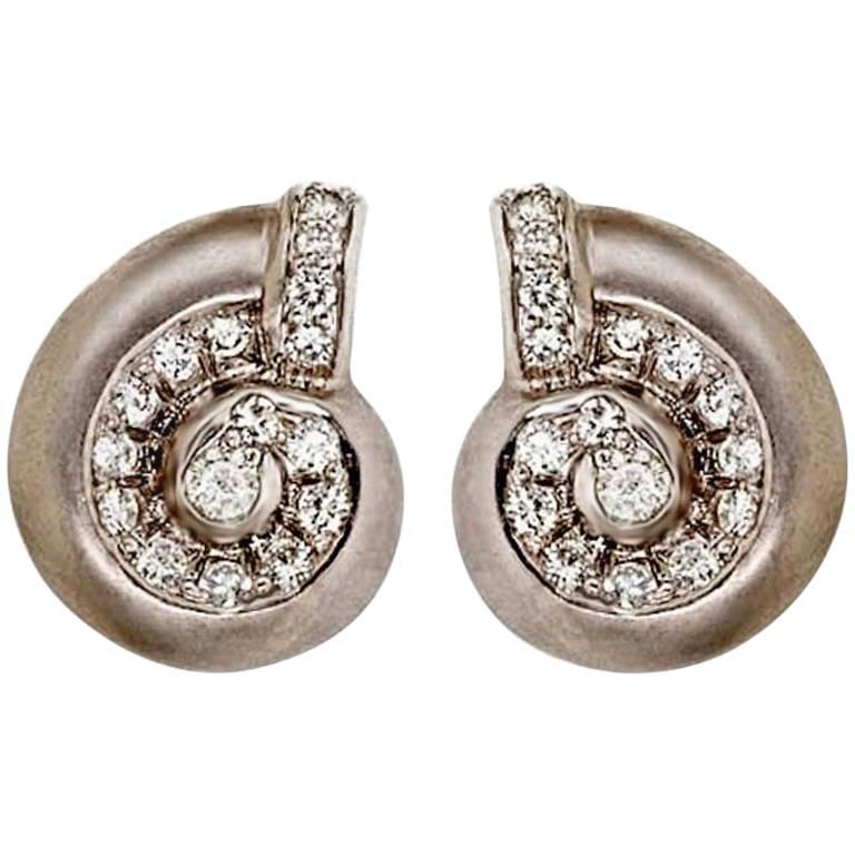 Diamond Platinum NAUTILUS SHELL Earrings by John Landrum Bryant For Sale