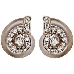 Diamond Platinum NAUTILUS SHELL Earrings by John Landrum Bryant