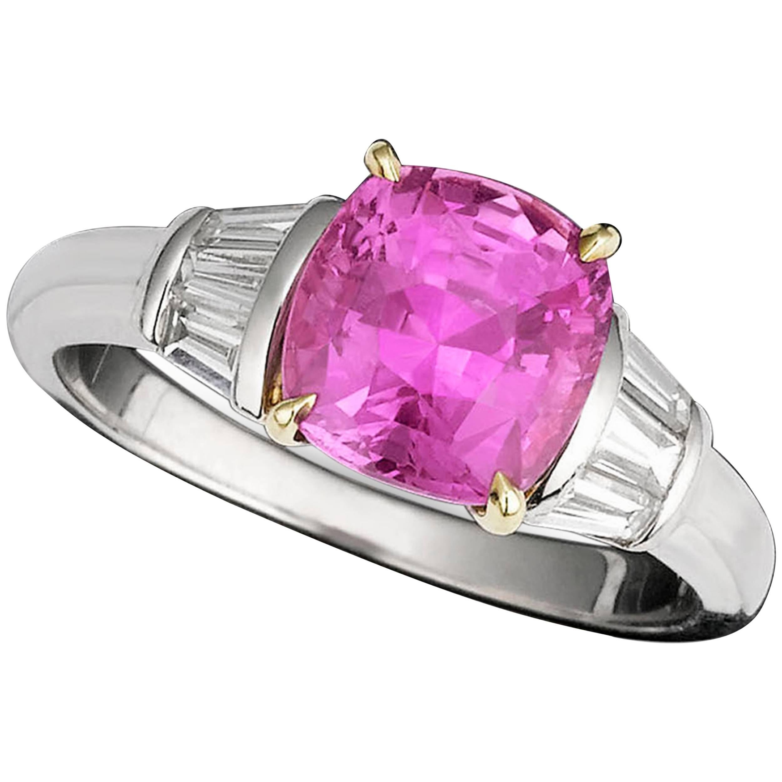 Untreated 2.79 Carat Pink Sapphire Diamond Ring