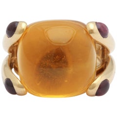 1980s Verdura Cabochon Citrine and Pink Tourmaline Gold Candy Ring