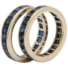 1940s Pair of Square Cut Deep Blue Sapphire White Gold Eternity Bands