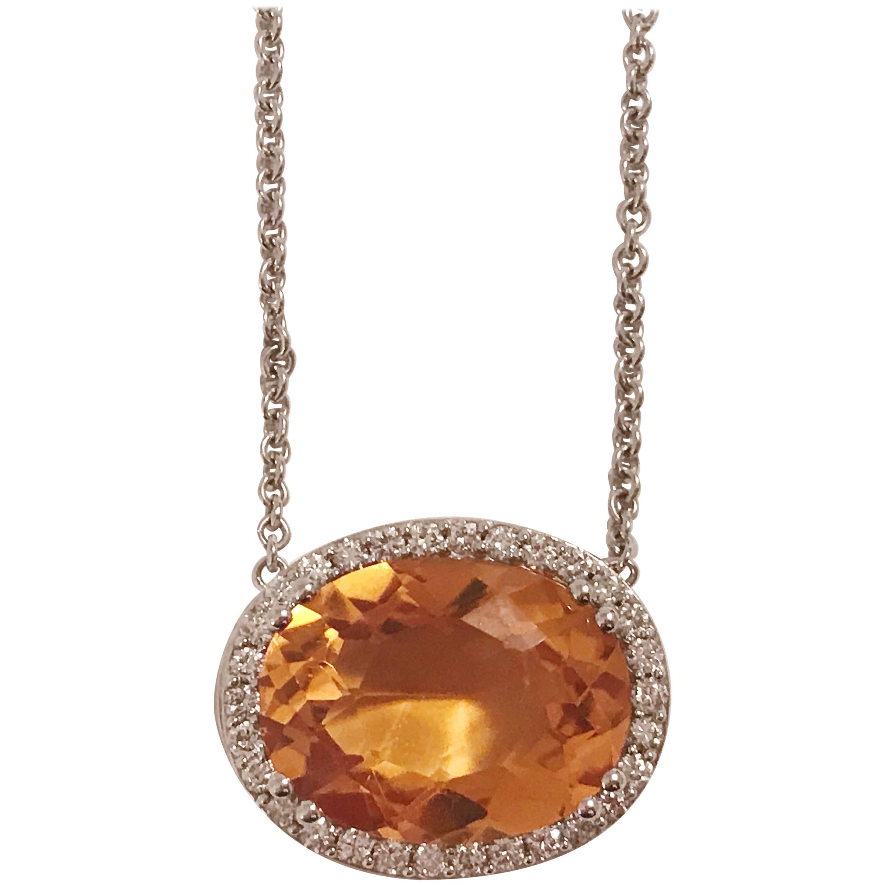 Deep Citrine Pendant Necklace with Surrounding Diamonds