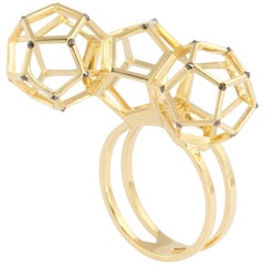Triple Dodecahedron Ring 18 Karat Yellow Gold and Black Diamonds by Kattri