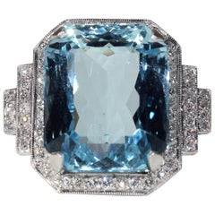 26 Carat Aquamarine Diamond Cocktail Ring