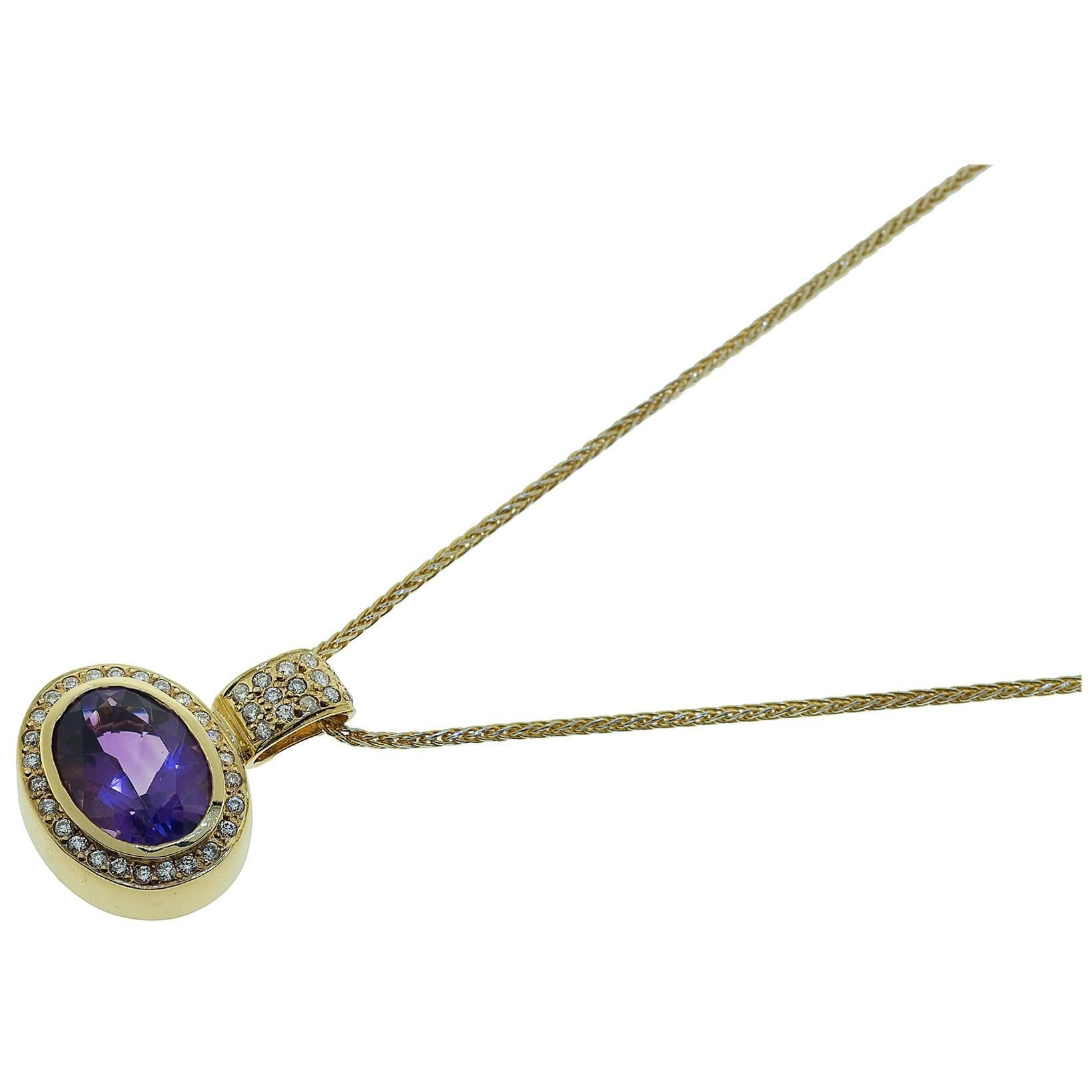 Amethyst and Diamond Pendant Necklace For Sale
