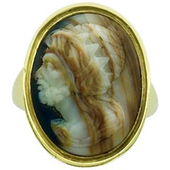 Antique Engraved Stone on Yellow Gold Chevaliere Ring