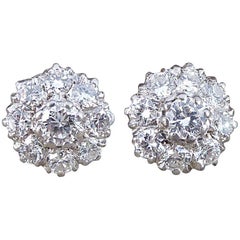 1930s Diamond Flower Cluster Earrings in 18 Carat White Gold