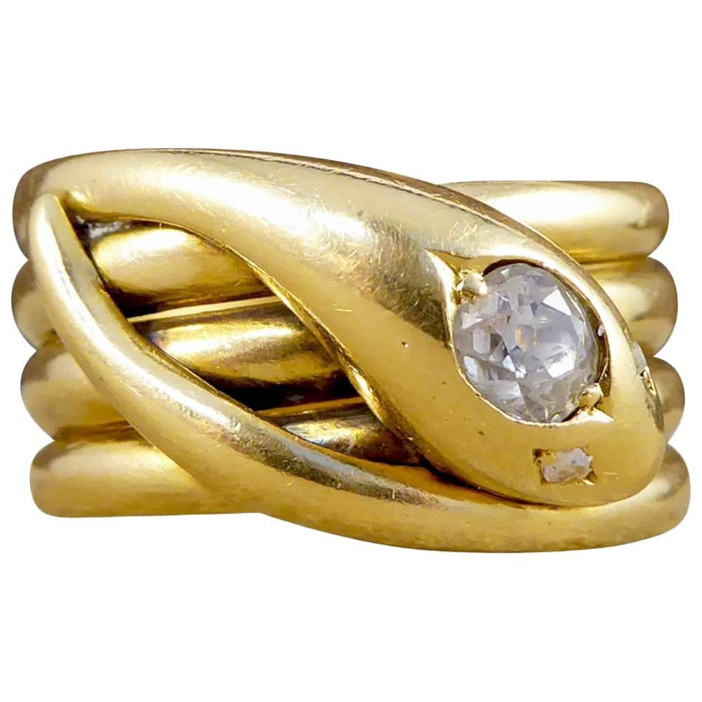 Antique Victorian Diamond Set Serpent Ring in 18 Carat Yellow Gold