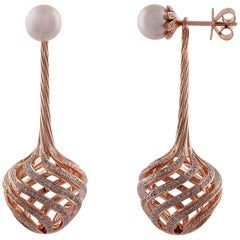 Vintage Gold South Sea Pearl Diamond Dangle Earrings