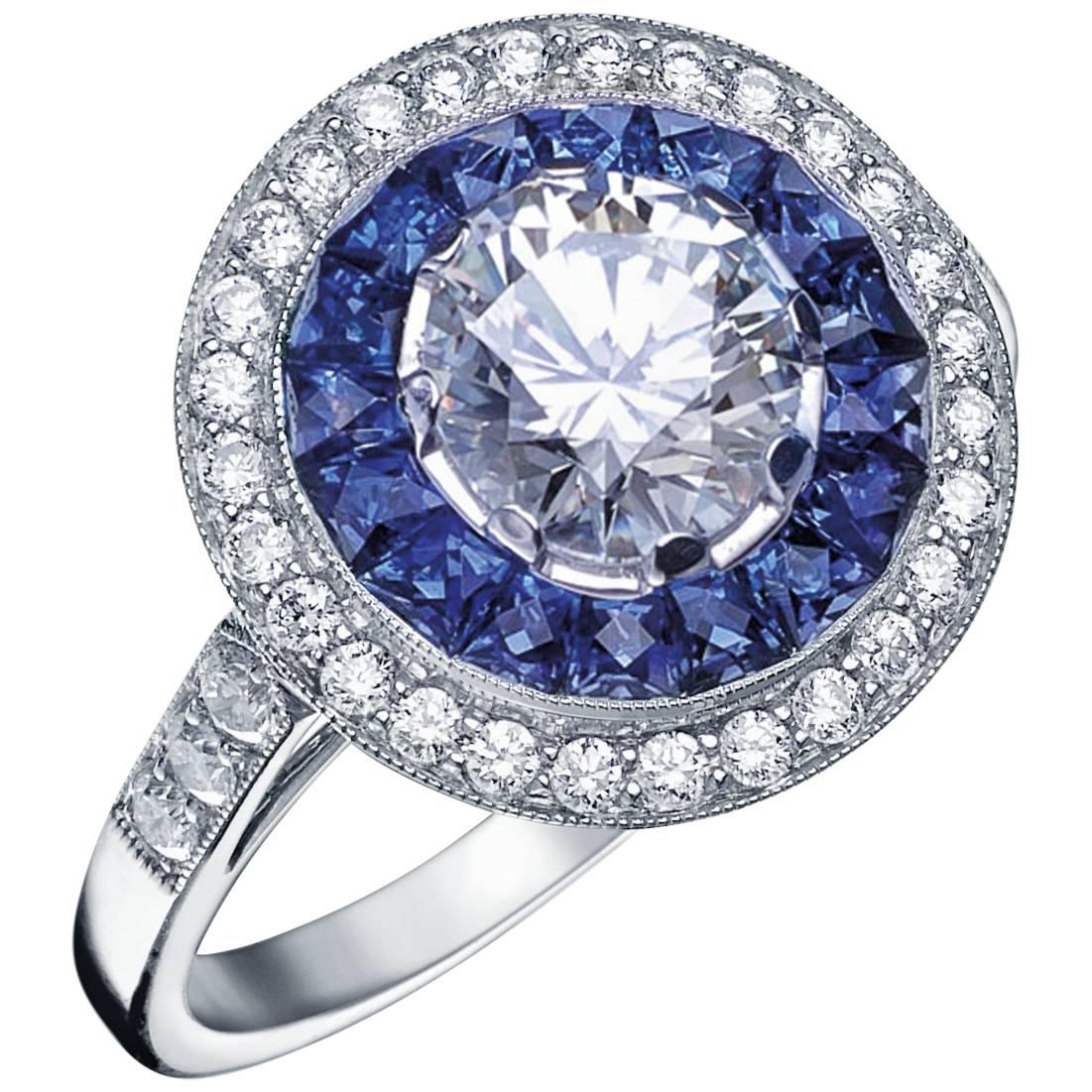 'Victorine' Ring Designed by Valerie Danenberg Set with Caliber Cut Sapphires For Sale