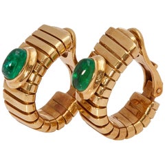 Vintage Bulgari Emerald and Gold Tubogas Earclips