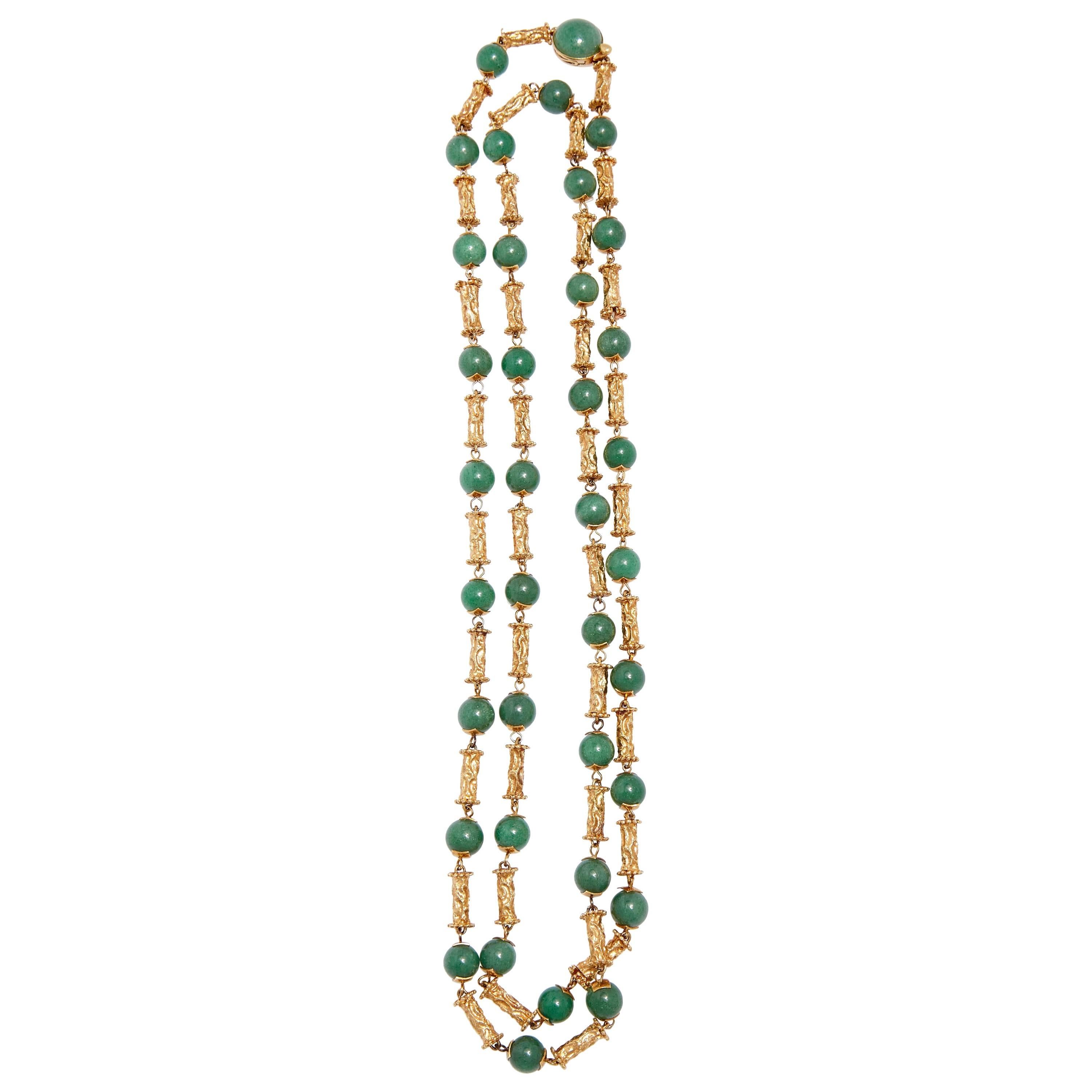 Long Jade and Gold Necklace