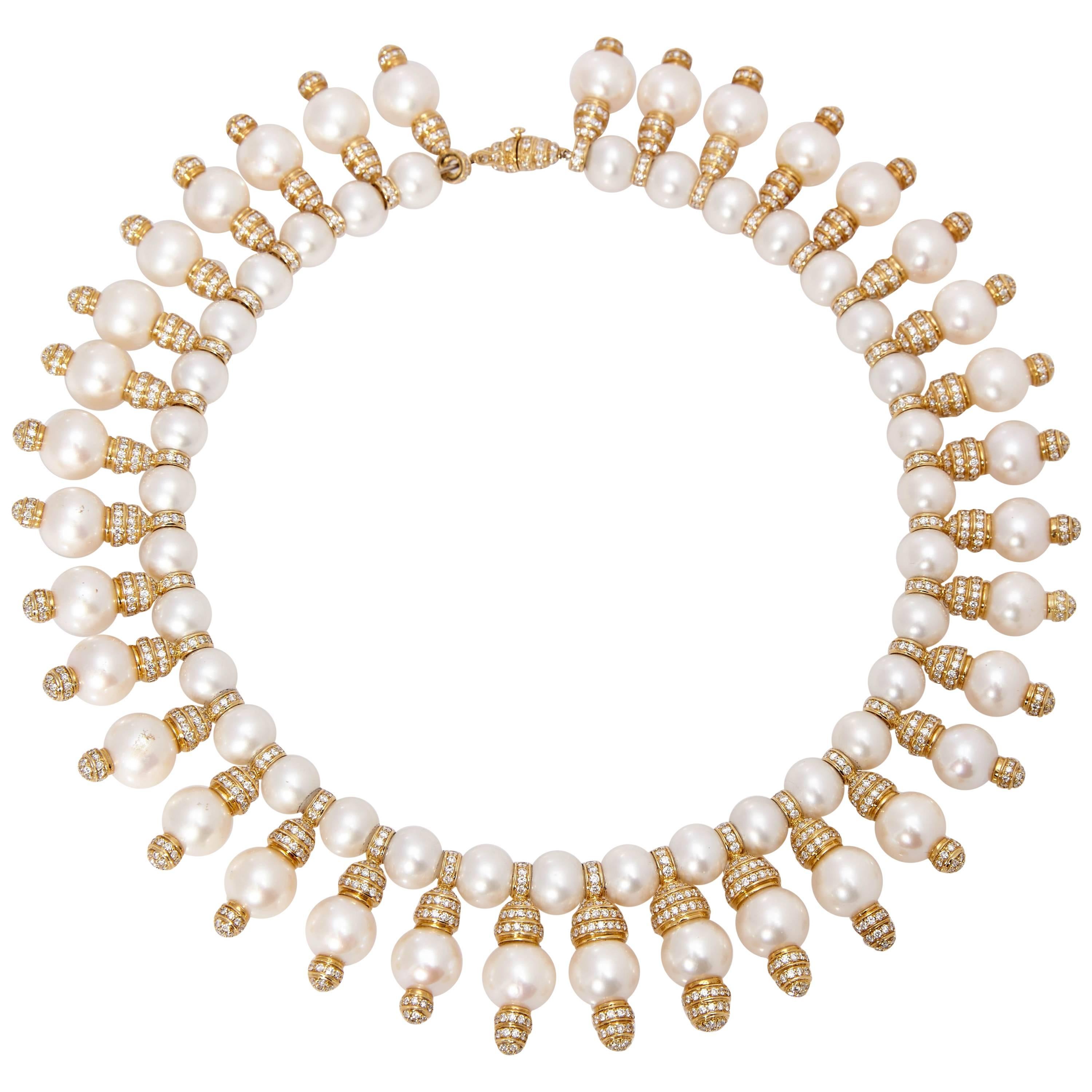Pearls Diamonds Gold Necklace