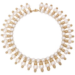 Vintage Pearls Diamonds Gold Necklace