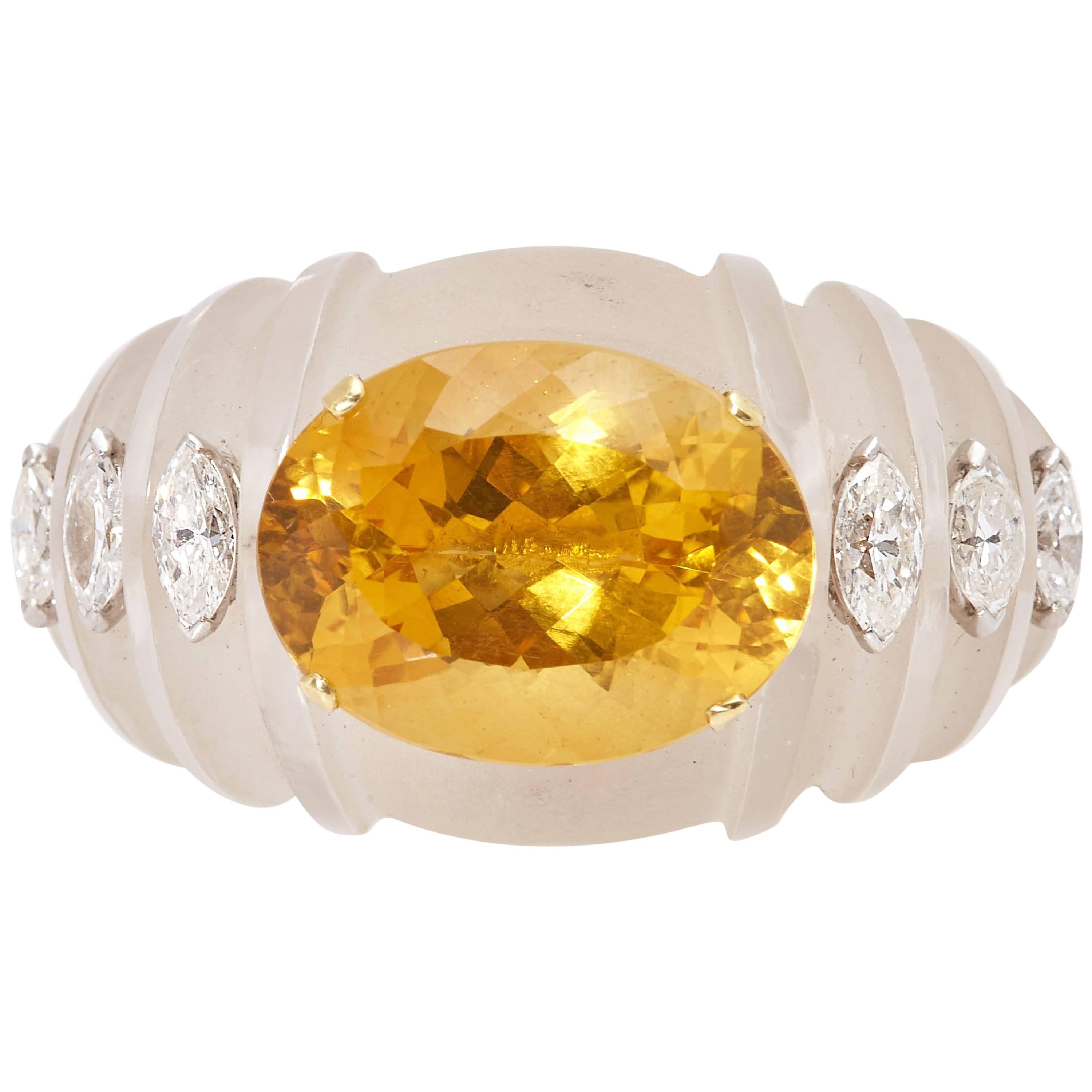 Rock Crystal Citrine Diamond Ring