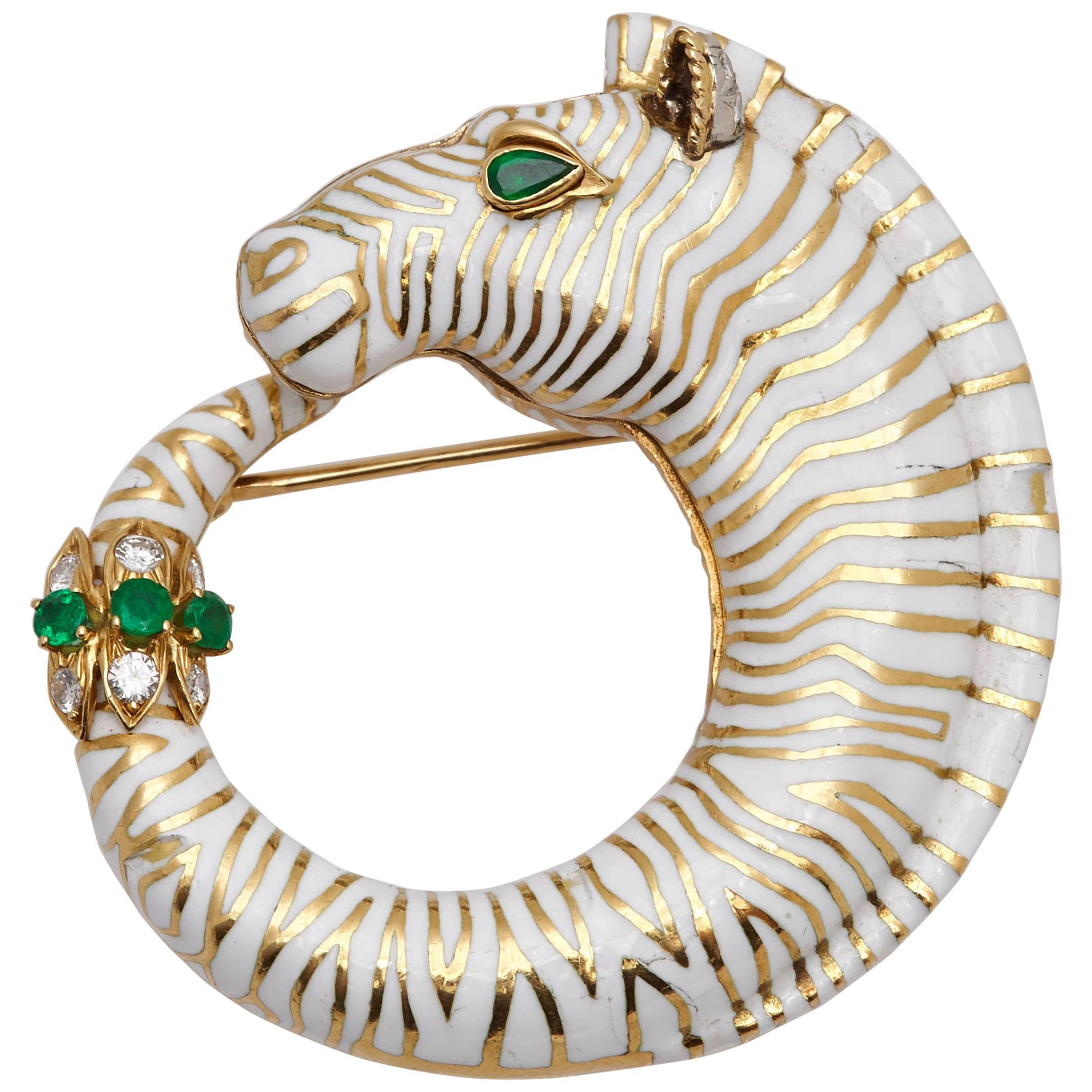 David Webb Zebra Brooch For Sale