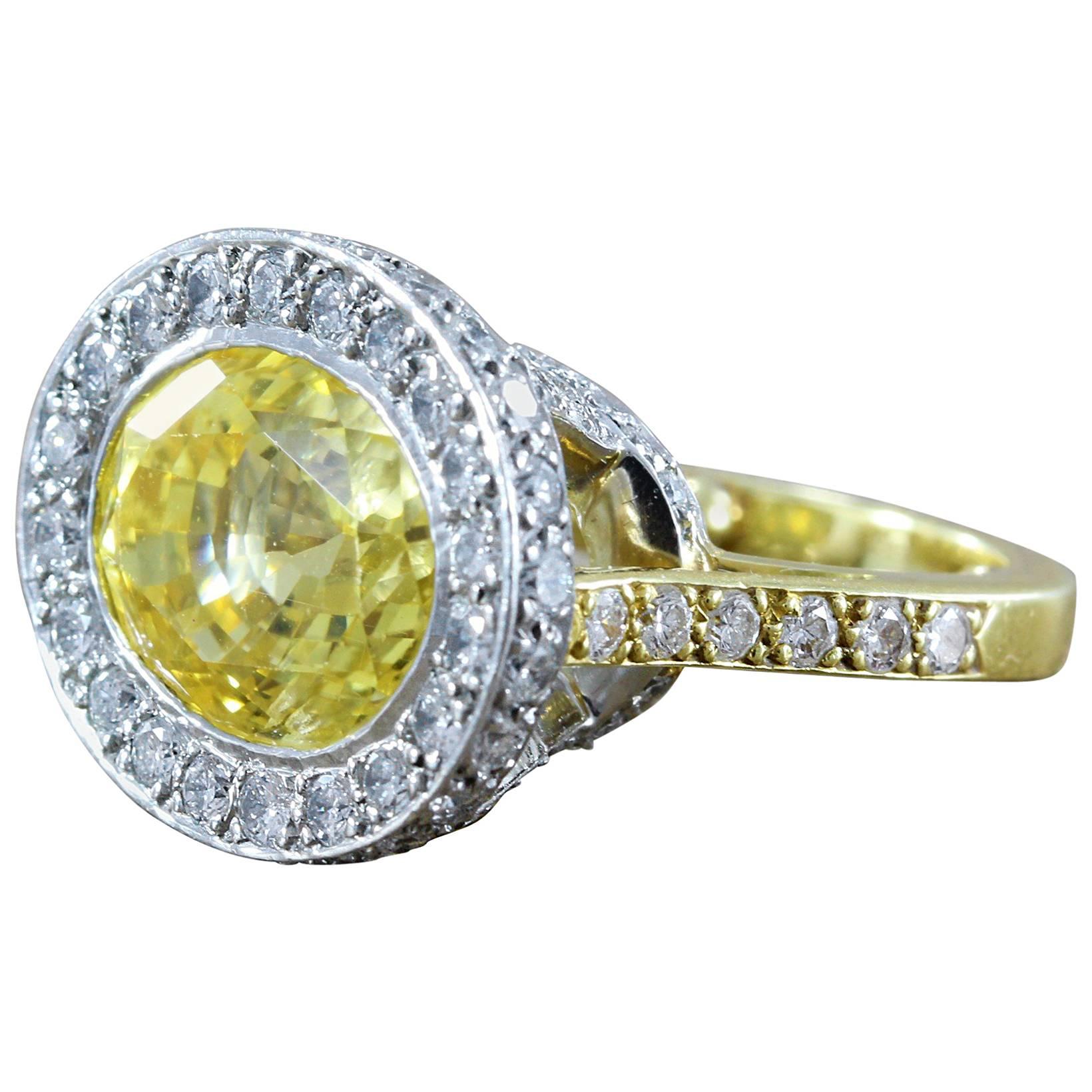 GIA Certified Yellow Sapphire Diamond Gold Platinum Cocktail Ring