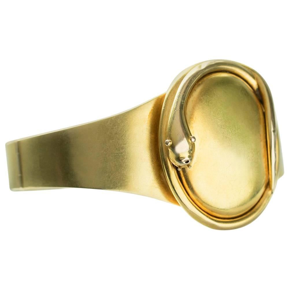 Victorian Snake Locket Gold Bangle For Sale