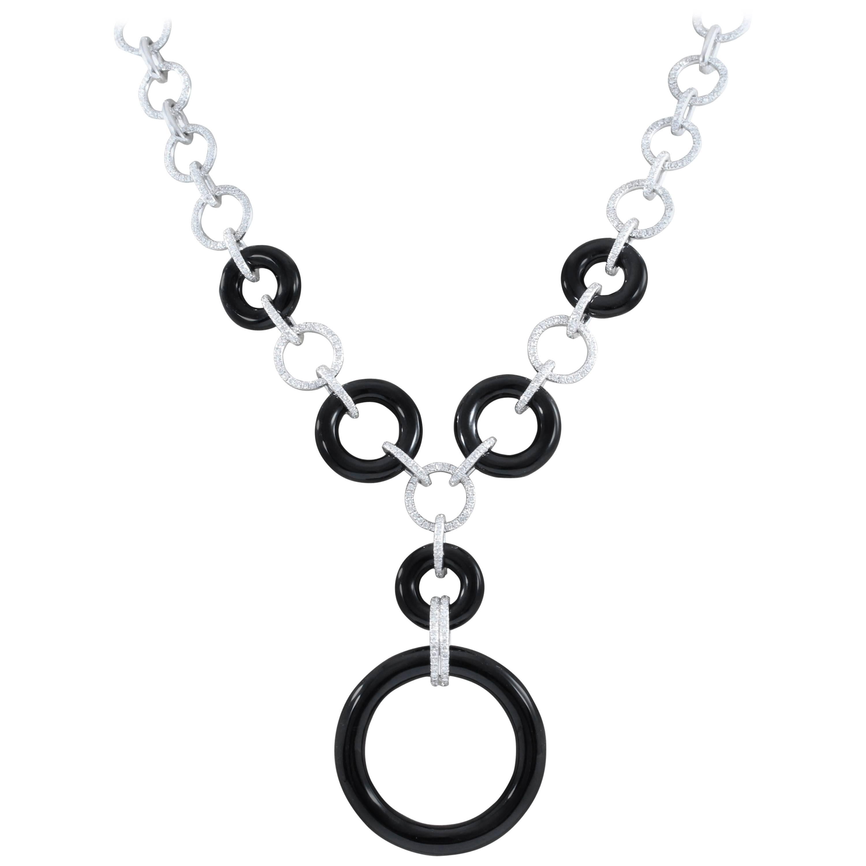 Diamond Black Onyx Gold Geometric Link Necklace For Sale