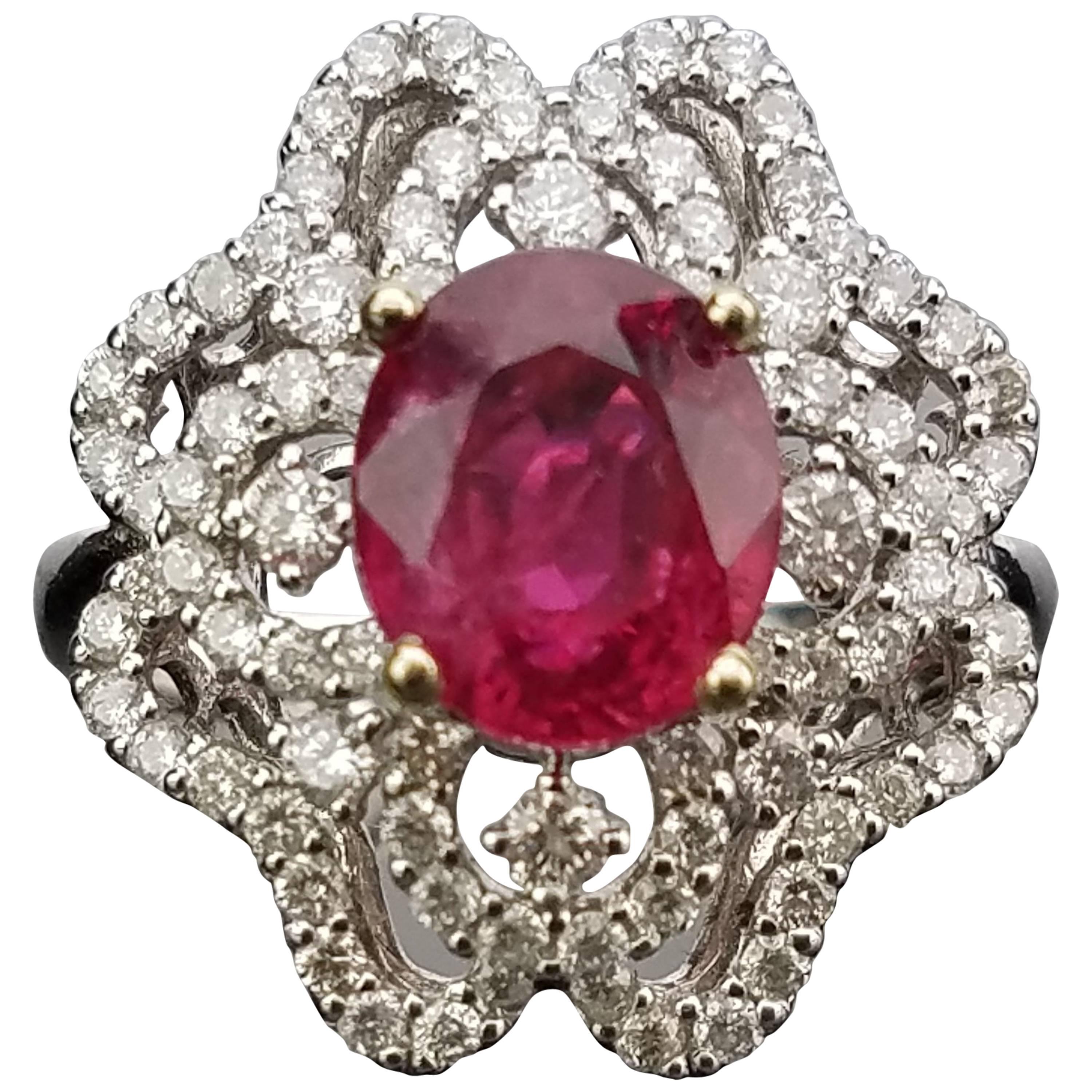 Mozambique Ruby and Diamond Cocktail Ring