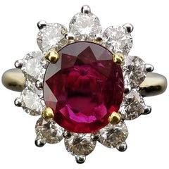 Certified 3 carat Mozambique Ruby and Diamond Cocktail Ring