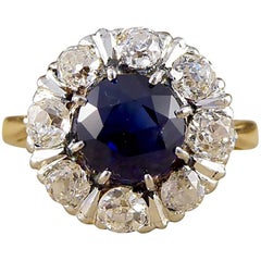 1930s Sapphire and Old-Cut Diamond Engagement Ring in 18 Carat Gold and Platinum
