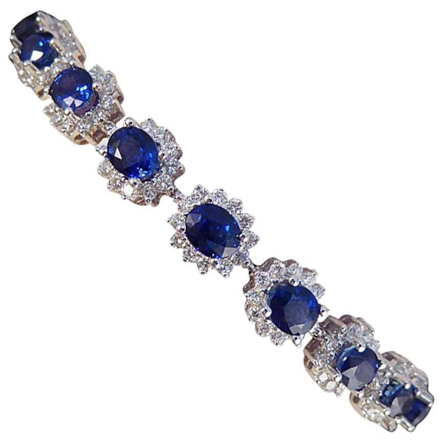 Sapphire and Diamond Cluster Bracelet in 18 Carat White Gold