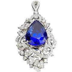 Certified 14.81 Carat Tanzanite and Diamond Pendant