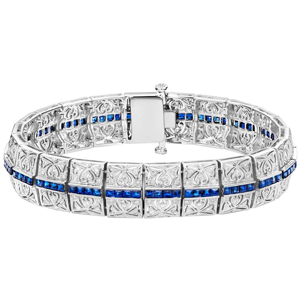 Tivon Fine Jewelry 'Versailles Collection' 18k Blue Sapphire and Diamond Cuff For Sale