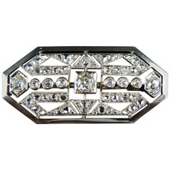 Stunning French Art Deco Plaque Brooch with Diamonds, circa 1935