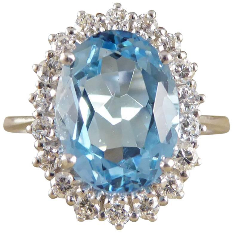 Blue Topaz and Diamond Cluster Ring in 18 Carat White Gold