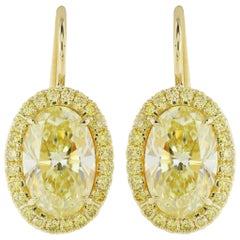 GIA Certified Natural Canary Yellow Oval Diamond Drop Earrings