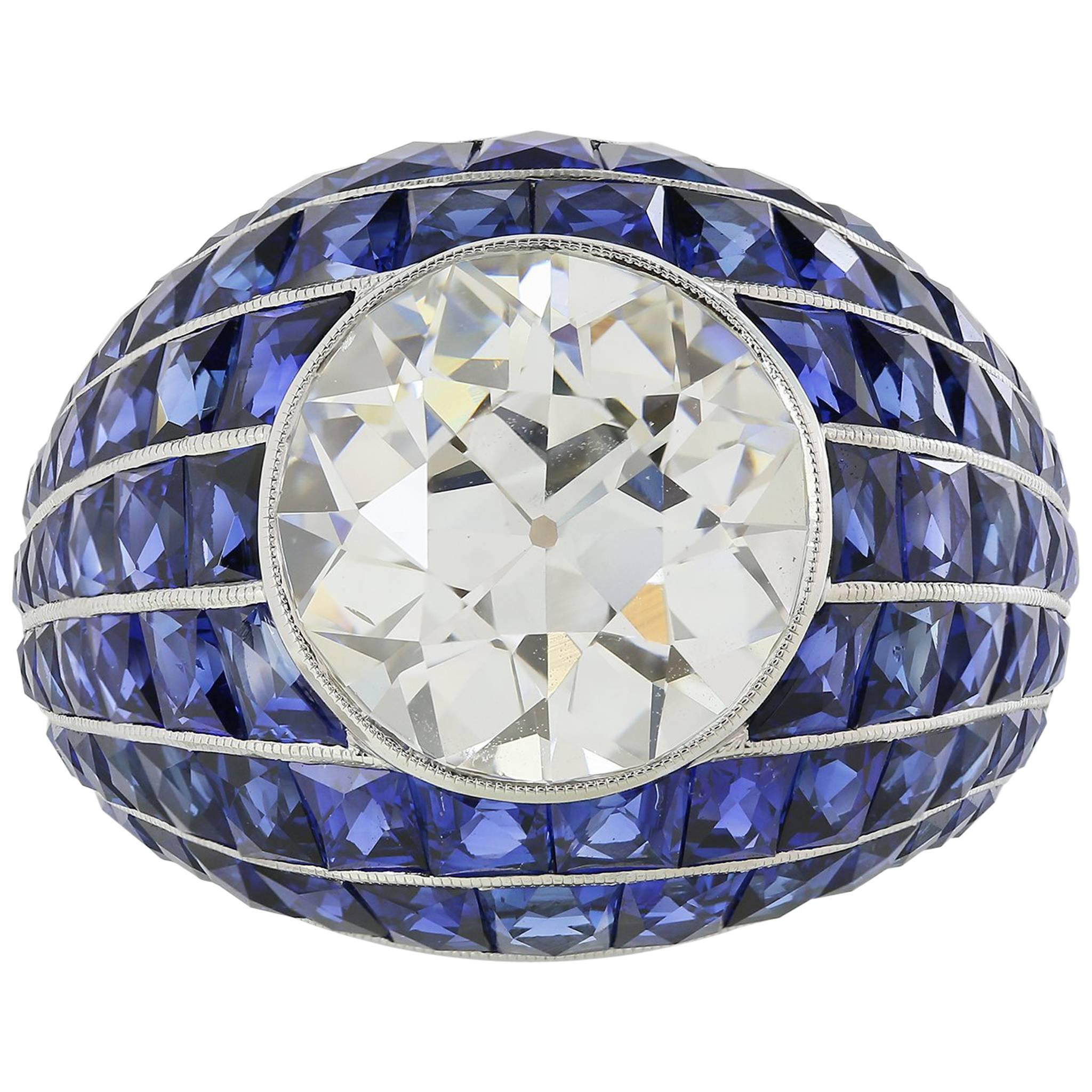 GIA 5.03 Carat Diamond  Sapphire Platinum Ring  For Sale
