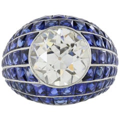 GIA 5.03 Carat Diamond  Sapphire Platinum Ring